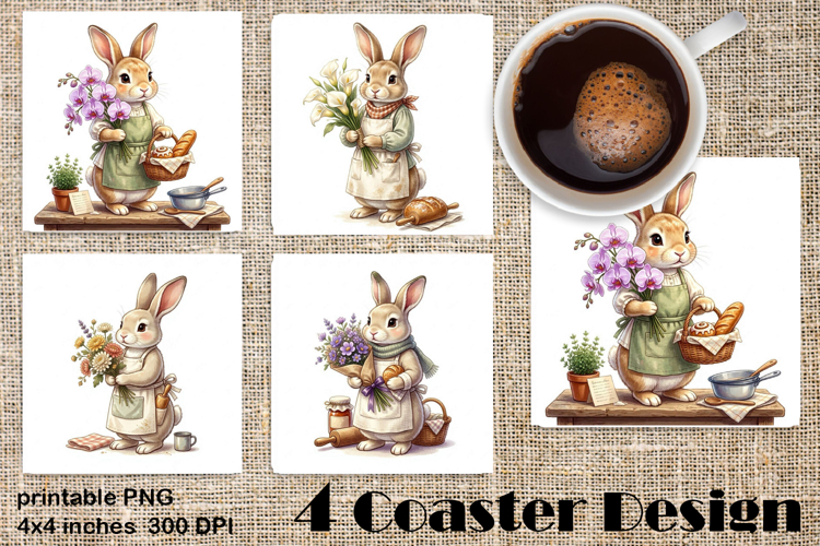 Summer Bunny Coaster PNG | Cute Rabbit Floral Coaster