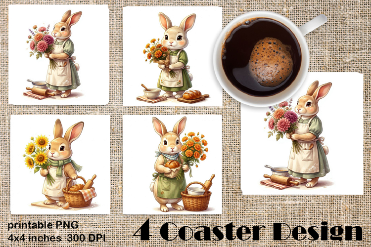 Summer Bunny Coaster PNG | Cute Rabbit Floral Coaster