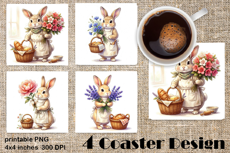 Summer Bunny Coaster PNG | Cute Rabbit Floral Coaster