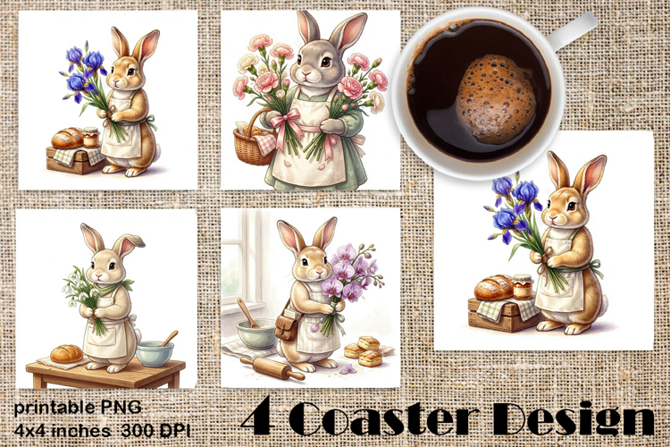 Summer Bunny Coaster PNG | Cute Rabbit Floral Coaster