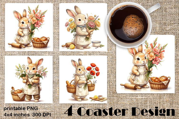 Summer Bunny Coaster PNG | Cute Rabbit Floral Coaster