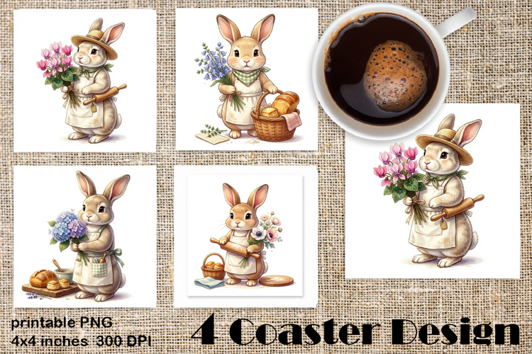 Summer Bunny Coaster PNG | Cute Rabbit Floral Coaster