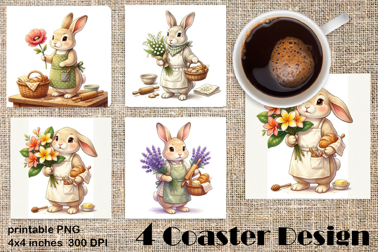 Summer Bunny Coaster PNG | Cute Rabbit Floral Coaster