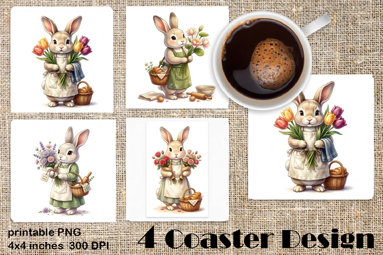 Summer Bunny Coaster PNG | Cute Rabbit Floral Coaster