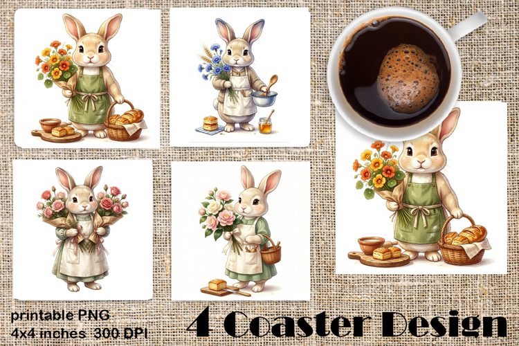 Summer Bunny Coaster PNG | Cute Rabbit Floral Coaster