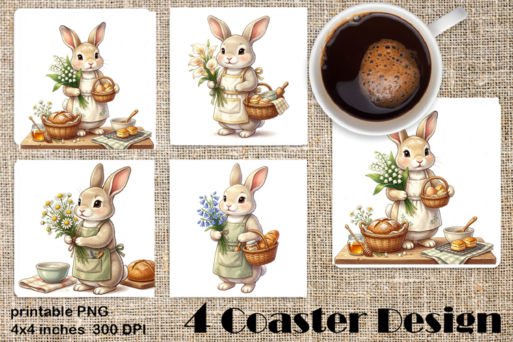 Summer Bunny Coaster PNG | Cute Rabbit Floral Coaster