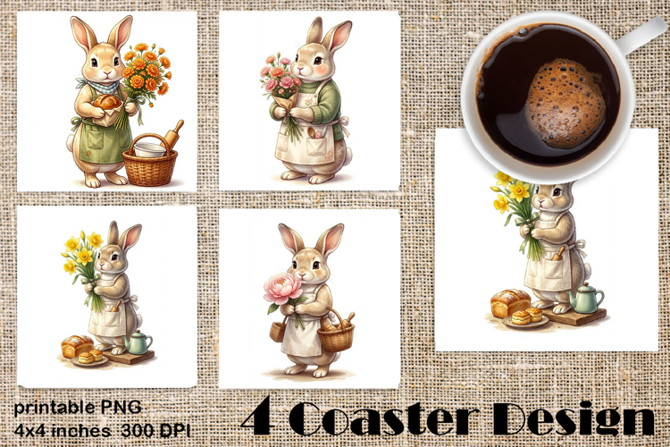 Summer Bunny Coaster PNG | Cute Rabbit Floral Coaster