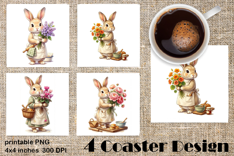 Summer Bunny Coaster PNG | Cute Rabbit Floral Coaster