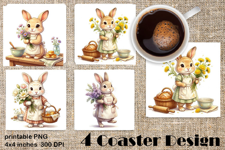 Summer Bunny Coaster PNG | Cute Rabbit Floral Coaster