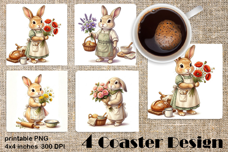 Summer Bunny Coaster PNG | Cute Rabbit Floral Coaster
