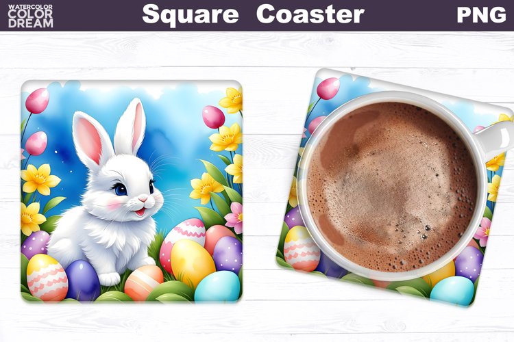 Easter Square Coaster | Spring Bunny Square Coaster example image 1
