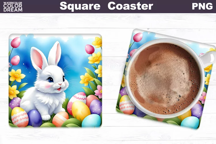 Easter Square Coaster | Spring Bunny Square Coaster