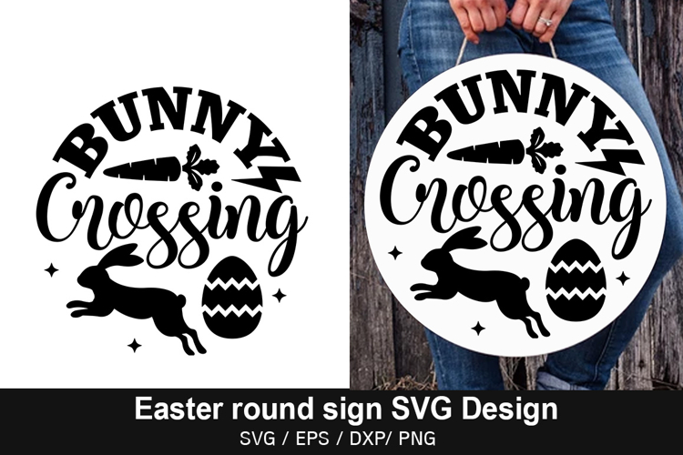 Bunny Crossing SVG - Easter Round Sign Design