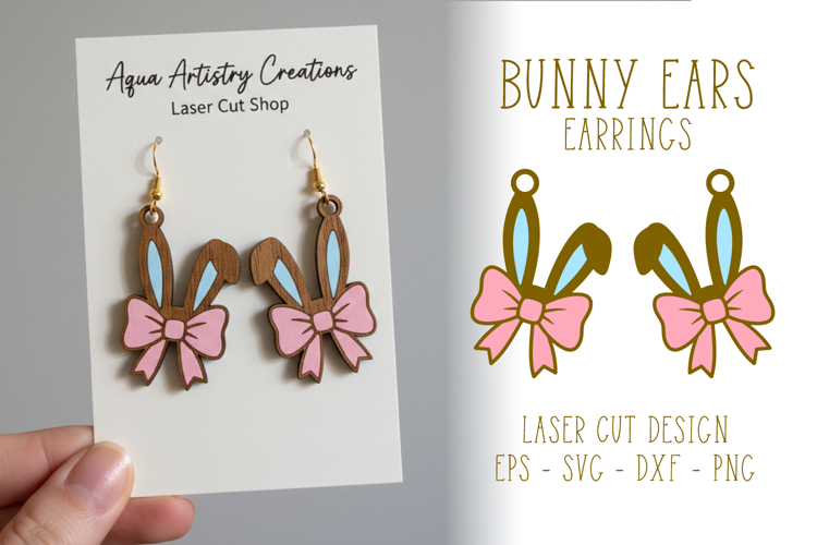 Bunny Ears with Bow Earrings Laser Cut SVG