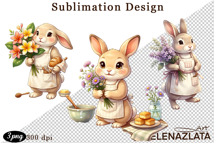 Cute Bunny Floral Sublimation PNG, animals clipart