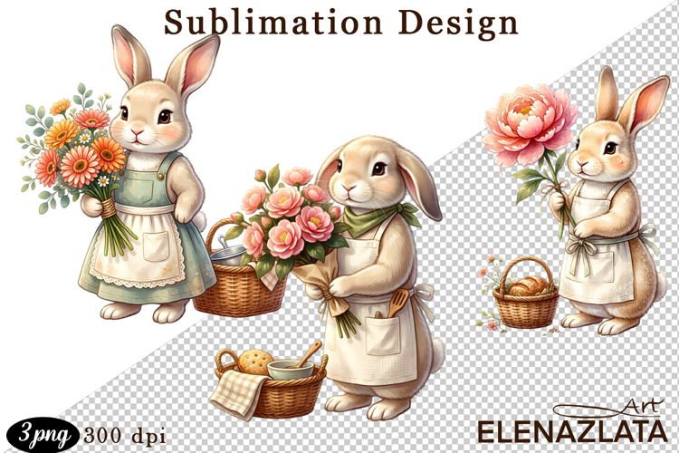 Cute Bunny Floral Sublimation PNG, animals clipart