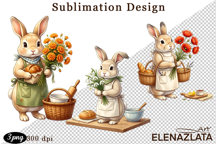 Cute Bunny Floral Sublimation PNG, animals clipart