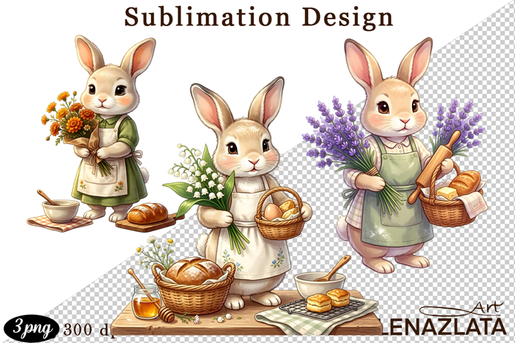 Cute Bunny Floral Sublimation PNG, animals clipart