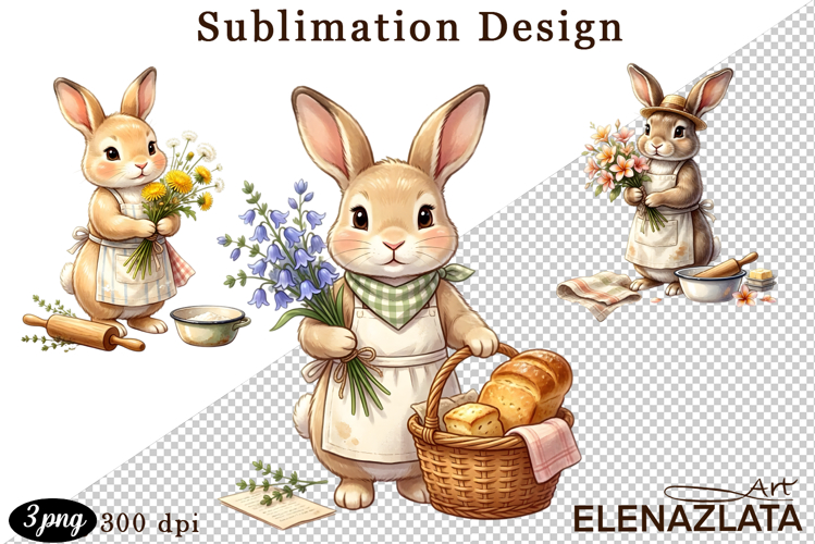 Cute Bunny Floral Sublimation PNG, animals clipart
