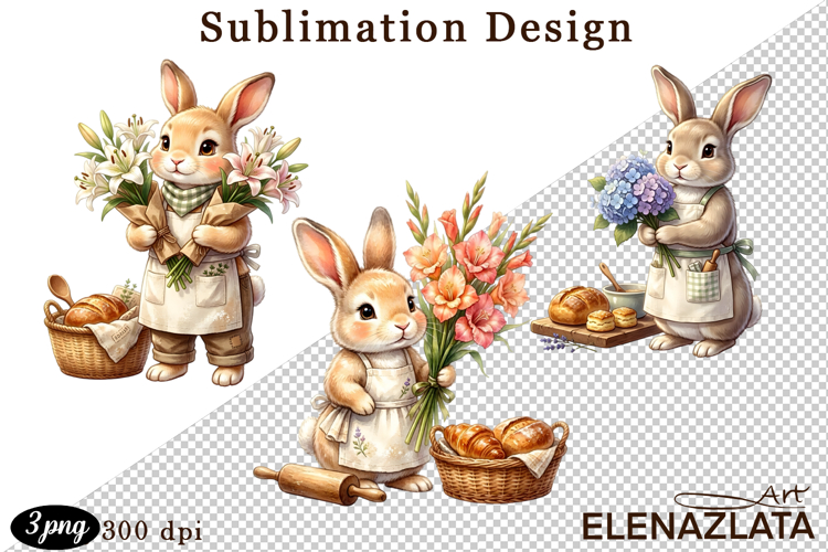 Cute Bunny Floral Sublimation PNG, animals clipart