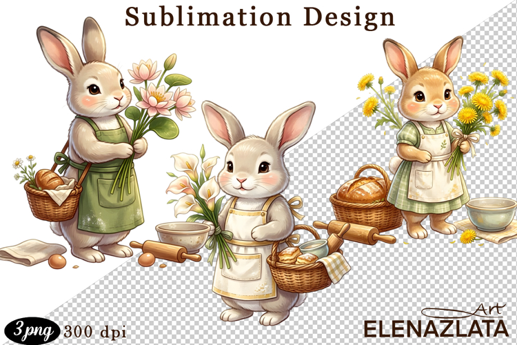 Cute Bunny Floral Sublimation PNG, animals clipart