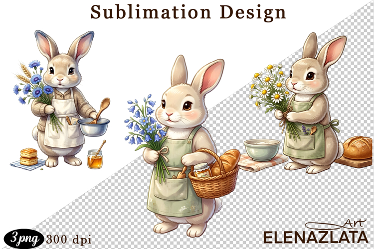 Cute Bunny Floral Sublimation PNG, animals clipart