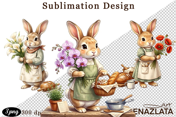 Cute Bunny Floral Sublimation PNG, animals clipart