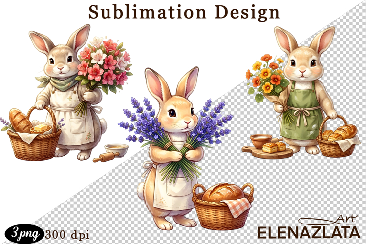 Cute Bunny Floral Sublimation PNG, animals clipart
