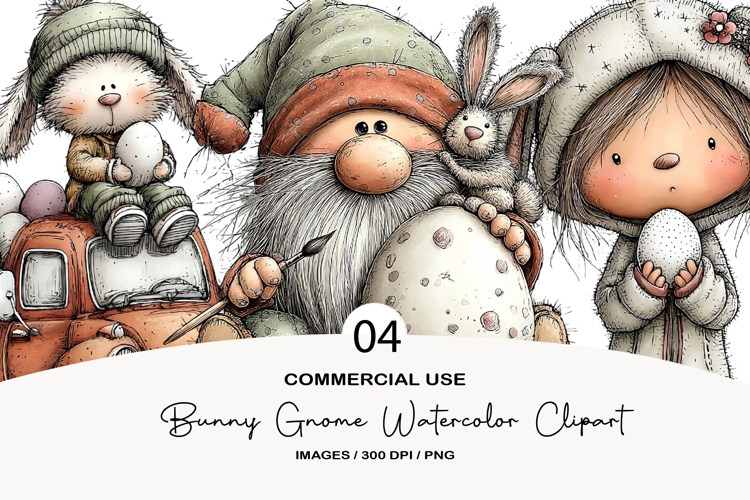 Bunny gnome watercolor clipart