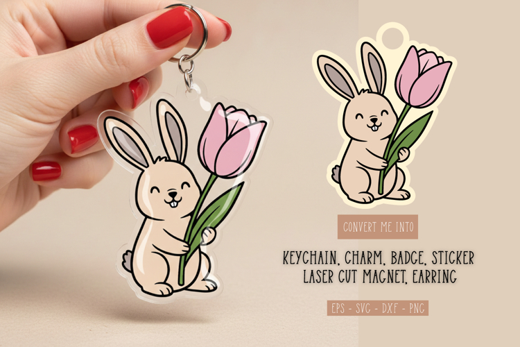 Easter Bunny Holding Tulip Flower Laser Cut Template