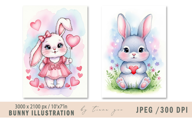 Cute Watercolor Bunny illustrations- 2 Rabbit Designs