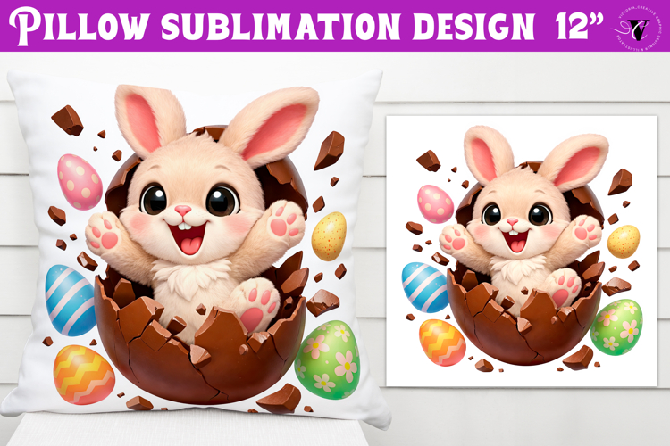 Easter bunny in egg Pillow sublimation | Funny spring bunny