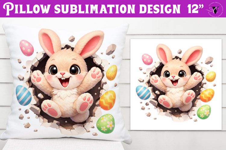 Easter bunny in egg Pillow sublimation | Funny spring bunny