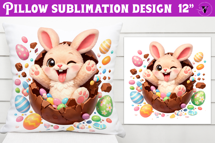 Easter bunny in egg Pillow sublimation | Funny spring bunny