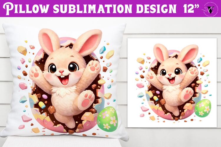 Easter bunny in egg Pillow sublimation | Funny spring bunny