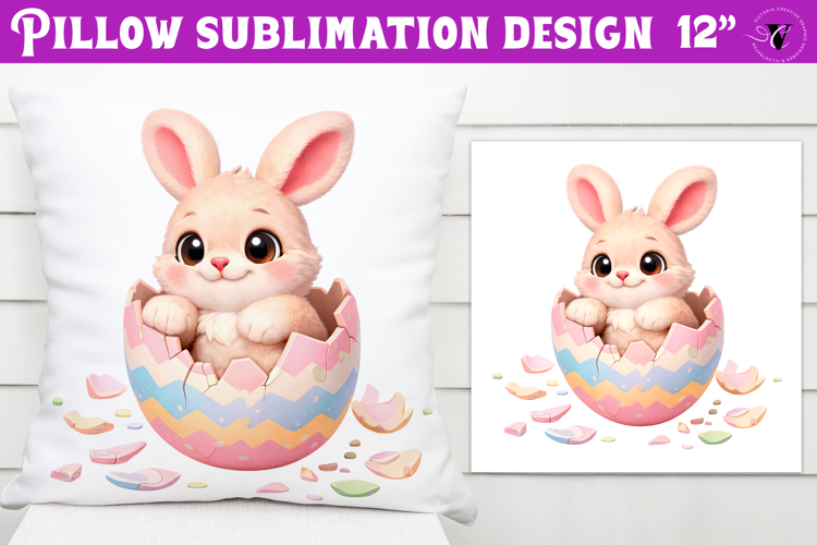 Easter bunny in egg Pillow sublimation | Funny spring bunny