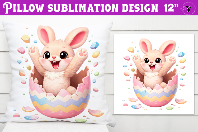 Easter bunny in egg Pillow sublimation | Funny spring bunny