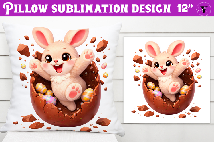Easter bunny in egg Pillow sublimation | Funny spring bunny
