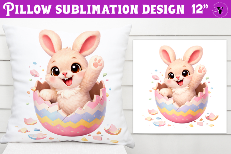 Easter bunny in egg Pillow sublimation | Funny spring bunny