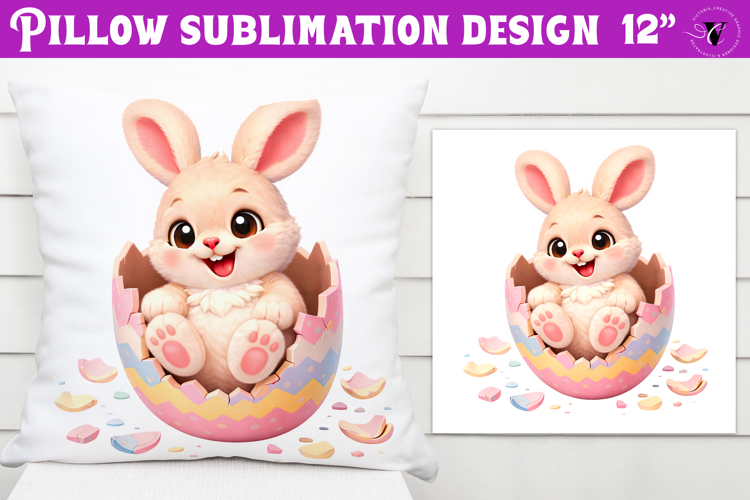 Easter bunny in egg Pillow sublimation | Funny spring bunny