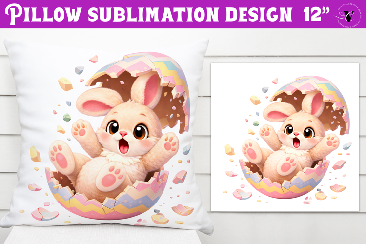 Easter bunny in egg Pillow sublimation | Funny spring bunny