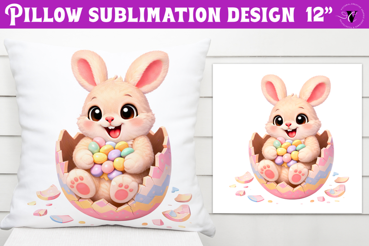 Easter bunny in egg Pillow sublimation | Funny spring bunny
