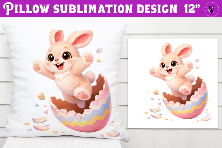 Easter bunny in egg Pillow sublimation | Funny spring bunny