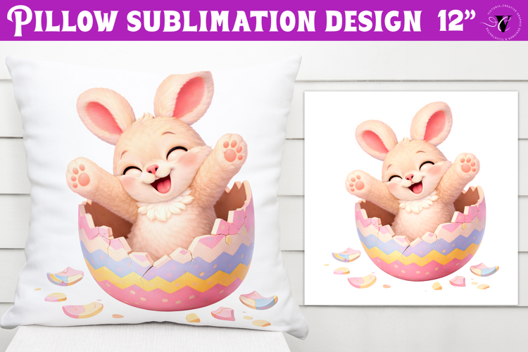 Easter bunny in egg Pillow sublimation | Funny spring bunny