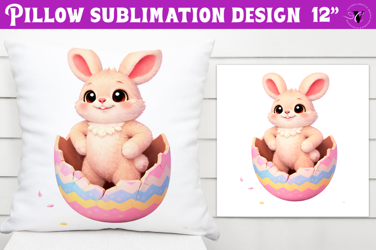Easter bunny in egg Pillow sublimation | Funny spring bunny