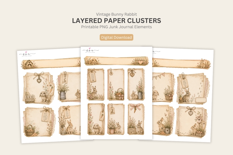 Bunny Rabbit Layered Paper Clusters Printable Junk Journal