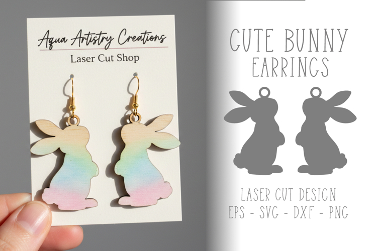 Easter Bunny Looking Up Earrings - Laser Cut SVG Template