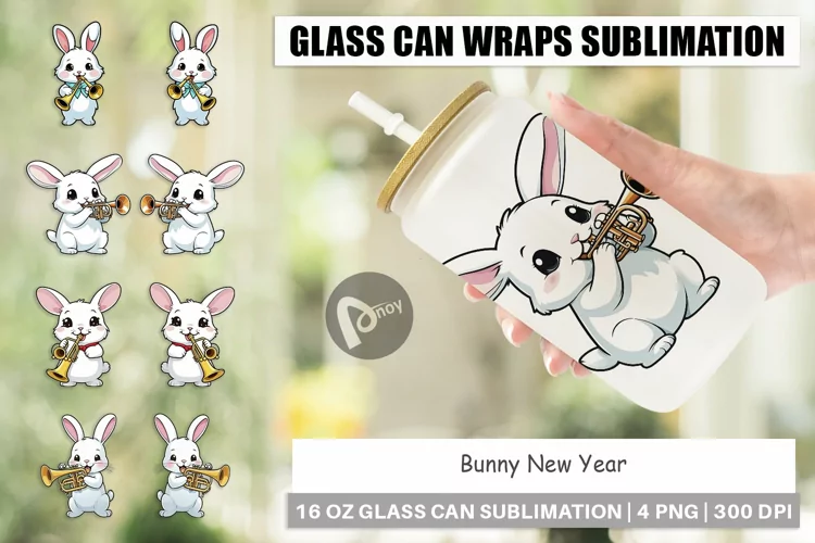 Glass Can Wraps Bunny New Year