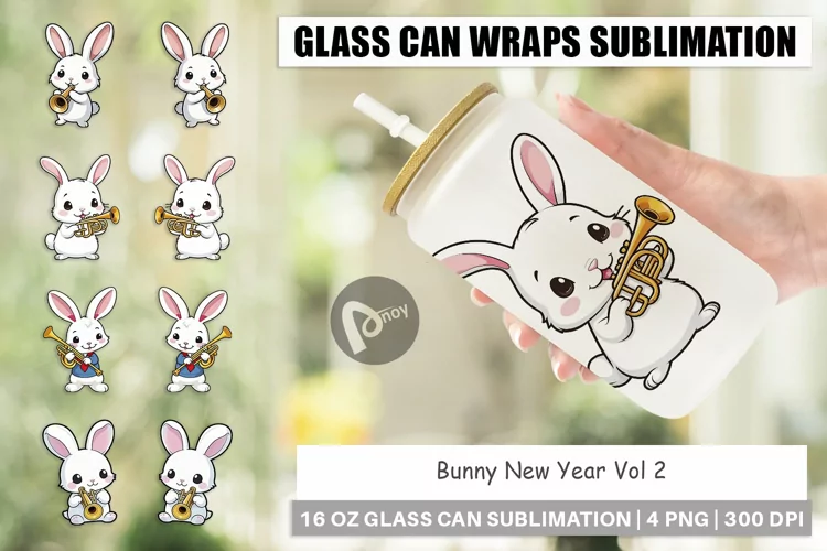 Glass Can Wraps Bunny New Year