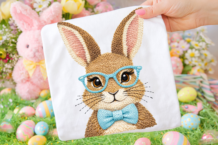 Bunny Patchwork Easter PNG, Faux Yarn Easter PNG, Bunny PNG